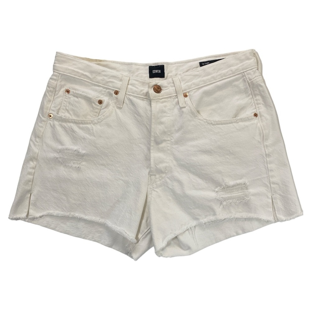 Edwin Cut-off Cai Shorts White Denim Button‎ Fly Distressed Size 29